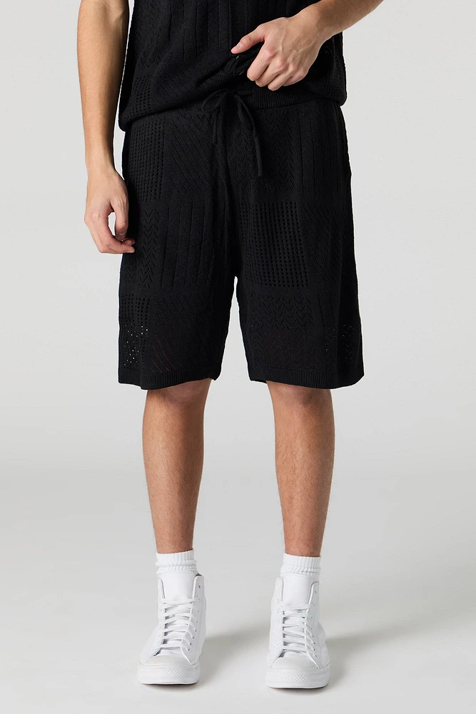 Patch Open Knit Drawstring Short