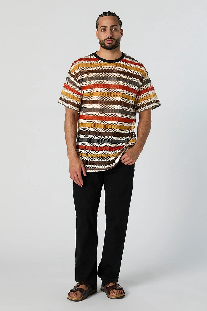 Striped Crochet Crewneck T-Shirt