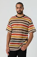 Striped Crochet Crewneck T-Shirt