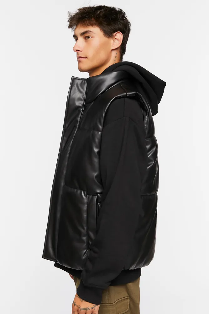 Faux-Leather Puffer Vest