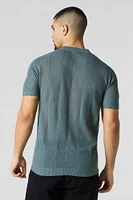Textured Open Knit Polo T-Shirt