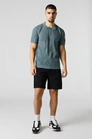 Textured Open Knit Polo T-Shirt