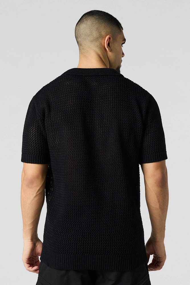 Open Knit Polo T-Shirt