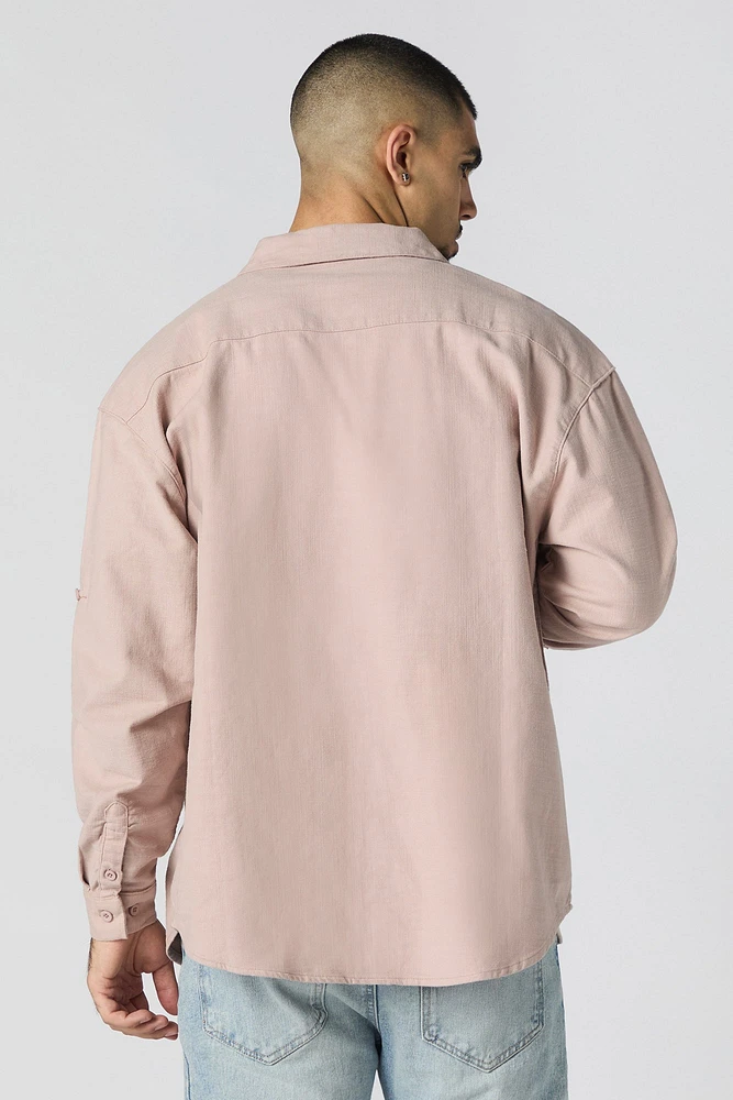 Haut texturé boutonné à manche longue