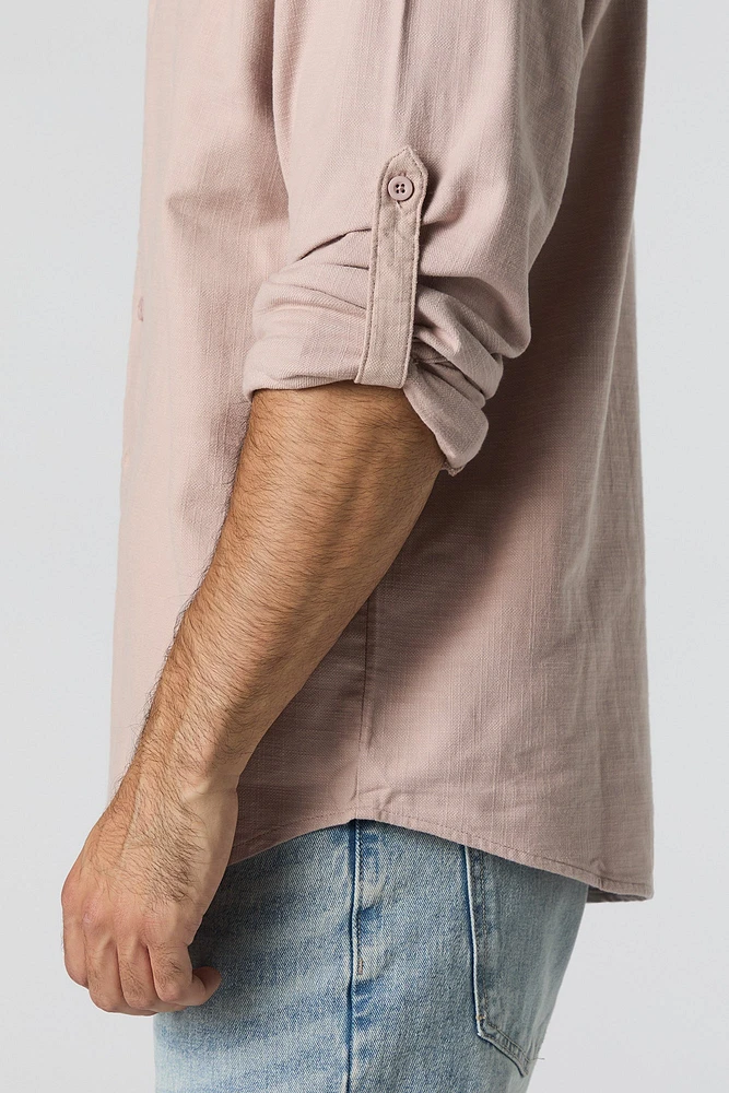 Haut texturé boutonné à manche longue