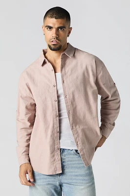 Textured Button-Up Long Sleeve Top
