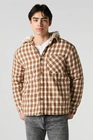 Plaid Sherpa Lined Hooded Shacket