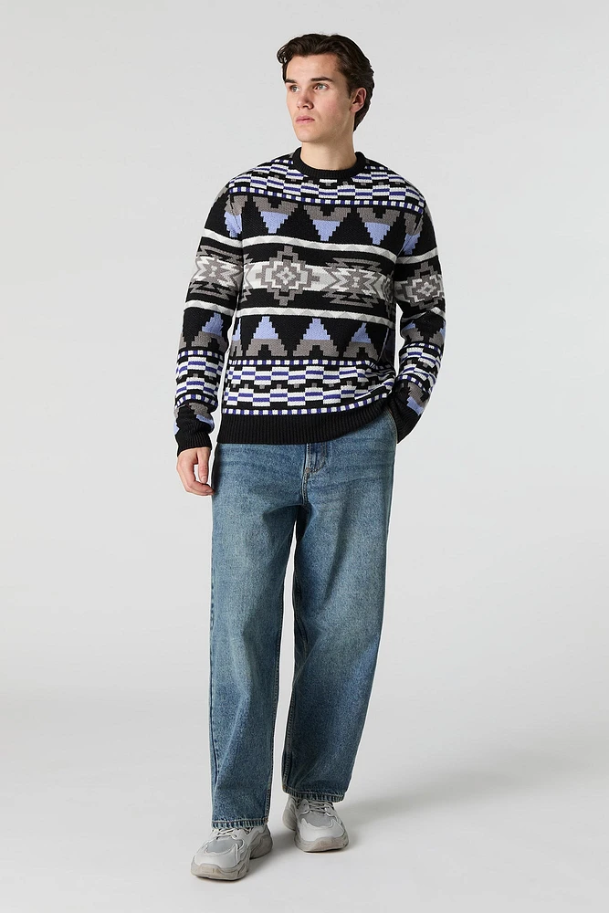 Fair Isle Jacquard Knit Sweater