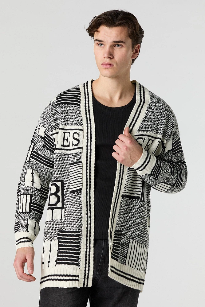 Jacquard Knit Open Front Cardigan