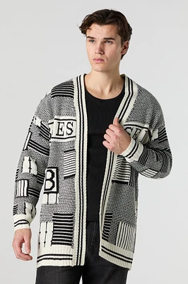 Jacquard Knit Open Front Cardigan