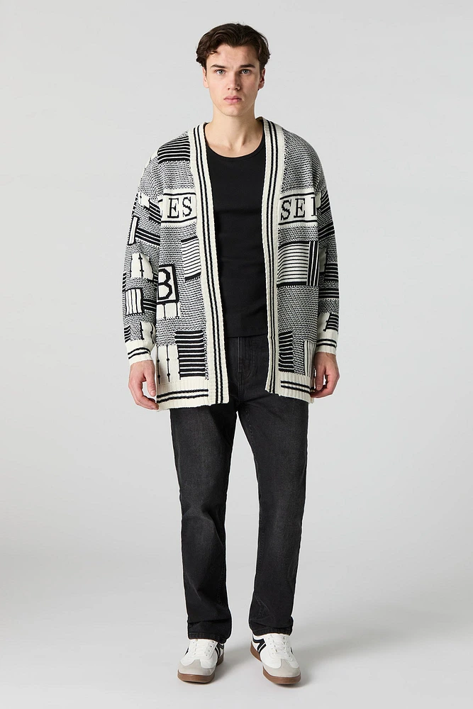 Jacquard Knit Open Front Cardigan