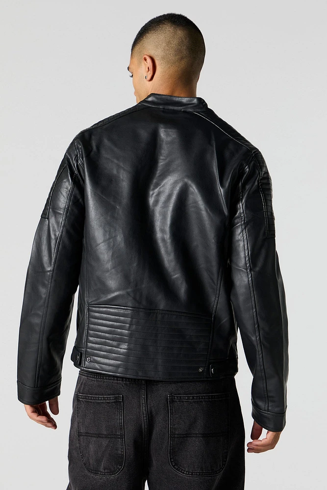 Faux Leather Contrast Moto Jacket