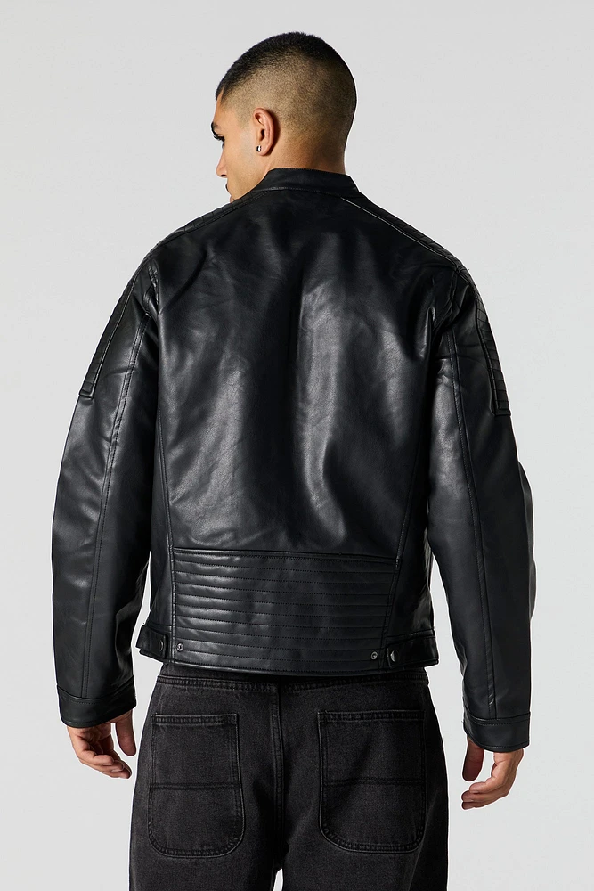 Blouson de style moto en similicuir contrastant