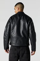 Blouson de style moto en similicuir contrastant