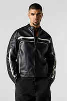 Blouson de style moto en similicuir contrastant