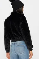 Faux-Fur Zip-Up Cropped Bomber Jacket