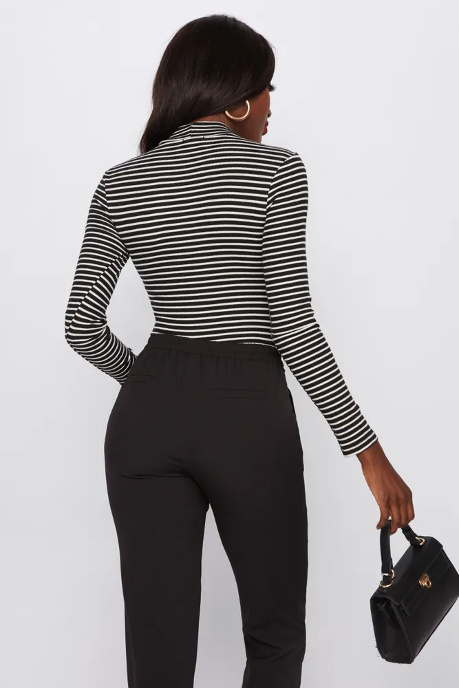 Striped Mock Neck Long Sleeve Bodysuit