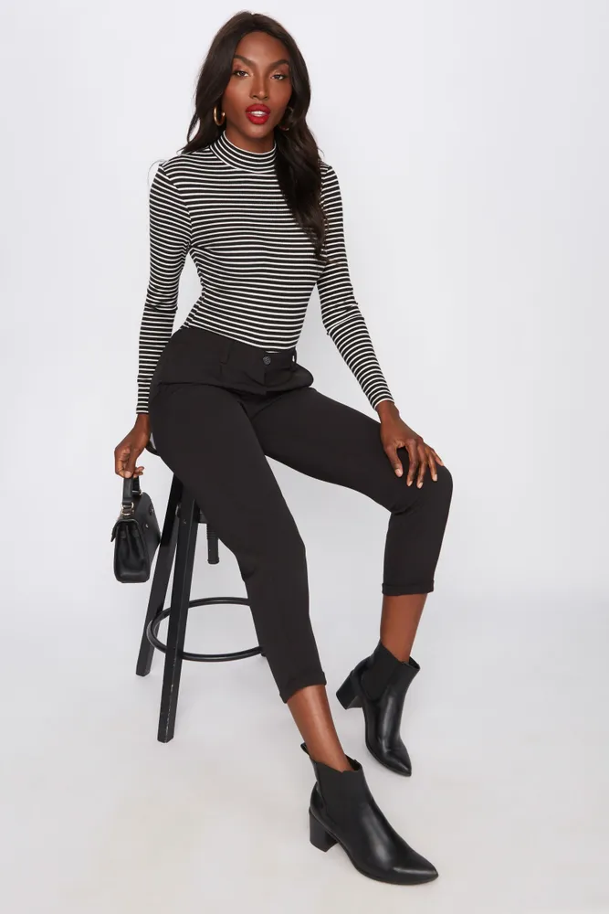 Striped Mock Neck Long Sleeve Bodysuit