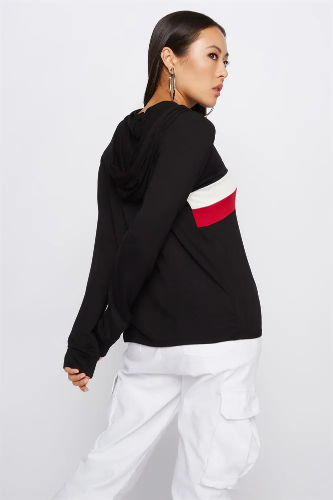 Colour Block Striped Hooded Long Sleeve