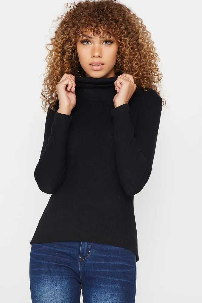 Ribbed Cowl Neck Long Sleeve Top