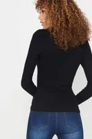 Ribbed Cowl Neck Long Sleeve Top