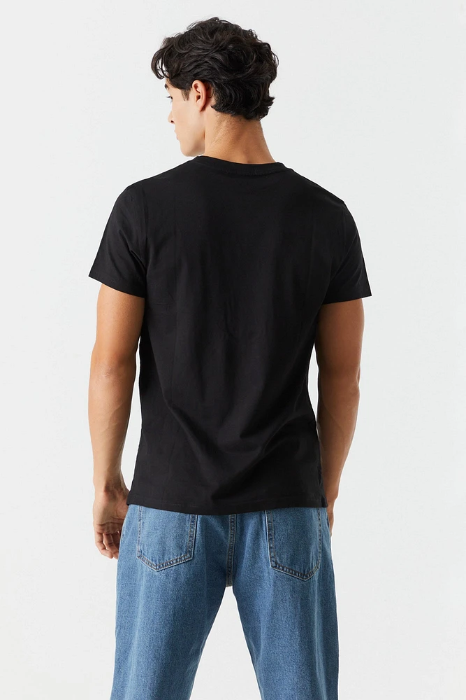 Half Striped Print Contrast Pocket T-Shirt