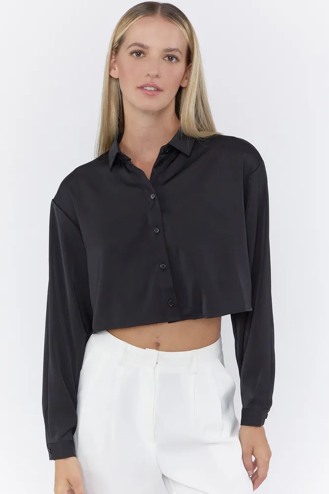 Satin Button-Up Crop Top