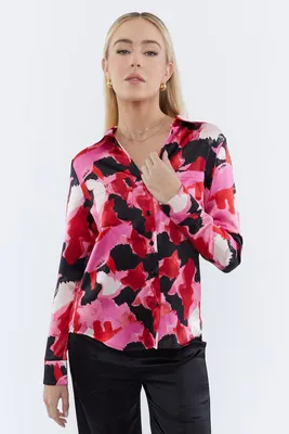 Silk Printed Button-Up Top