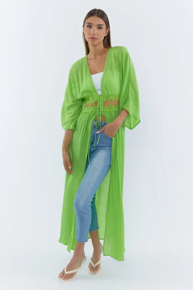 Front Tie Semi Sheer Cardigan