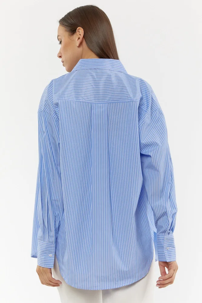 Striped Collared Button-Up Top