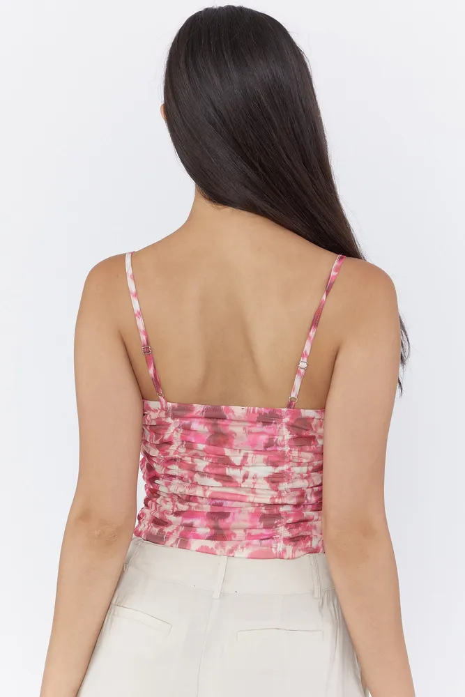 Printed Ruched Mesh Skimmer Cami