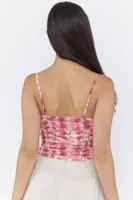 Printed Ruched Mesh Skimmer Cami