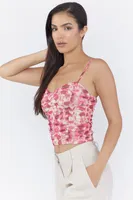 Printed Ruched Mesh Skimmer Cami