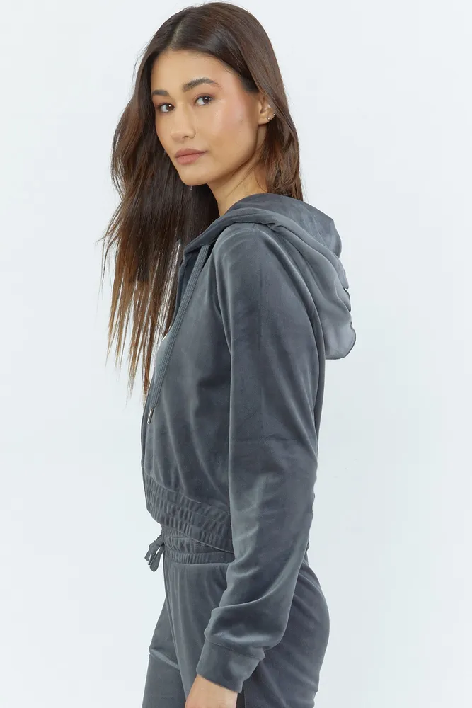 Velour Crop Zip Hoodie