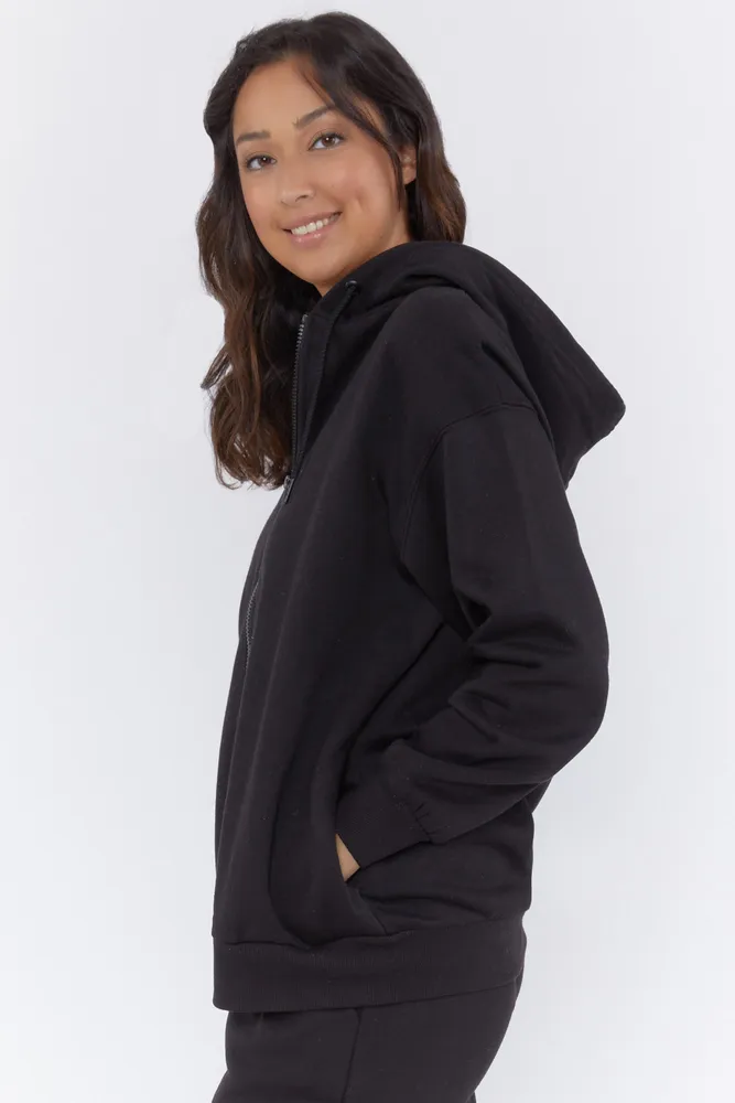 Fleece Longline Zip-Up Hoodie