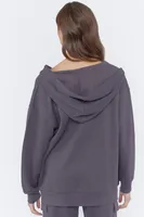 Dark Oversized Zip-Up Fleece Hoodie