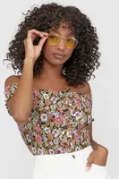 Floral Print Smocked Off The Shoulder Crop Top