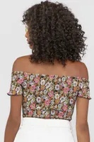 Floral Print Smocked Off The Shoulder Crop Top