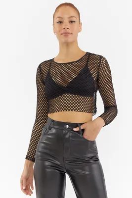 Fishnet Long Sleeve Cropped Top