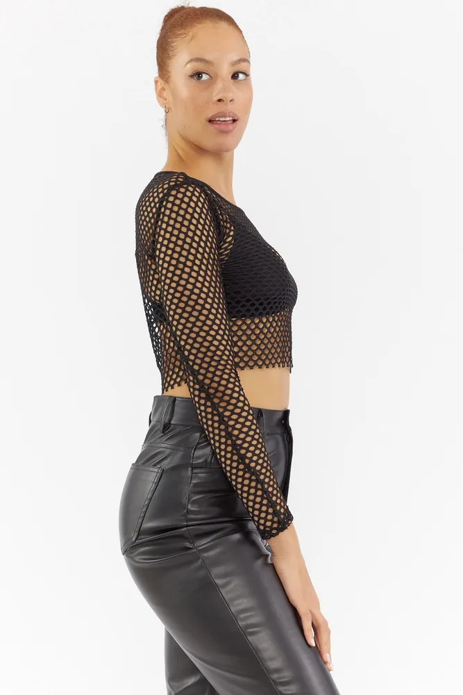 Sirens Fishnet Long Sleeve Cropped Top