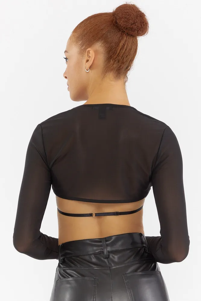Mesh Long Sleeve Cut-Out Top