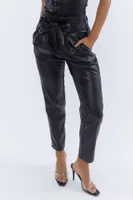 Faux-Leather Belted High-Rise Paperbag Pant