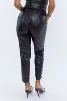 Faux-Leather Belted High-Rise Paperbag Pant