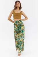 Tropical Print Linen Wide Leg Pant