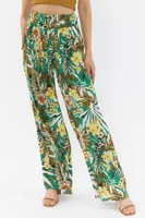 Tropical Print Linen Wide Leg Pant