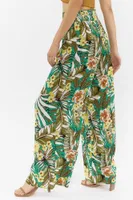 Tropical Print Linen Wide Leg Pant