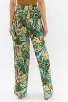 Tropical Print Linen Wide Leg Pant