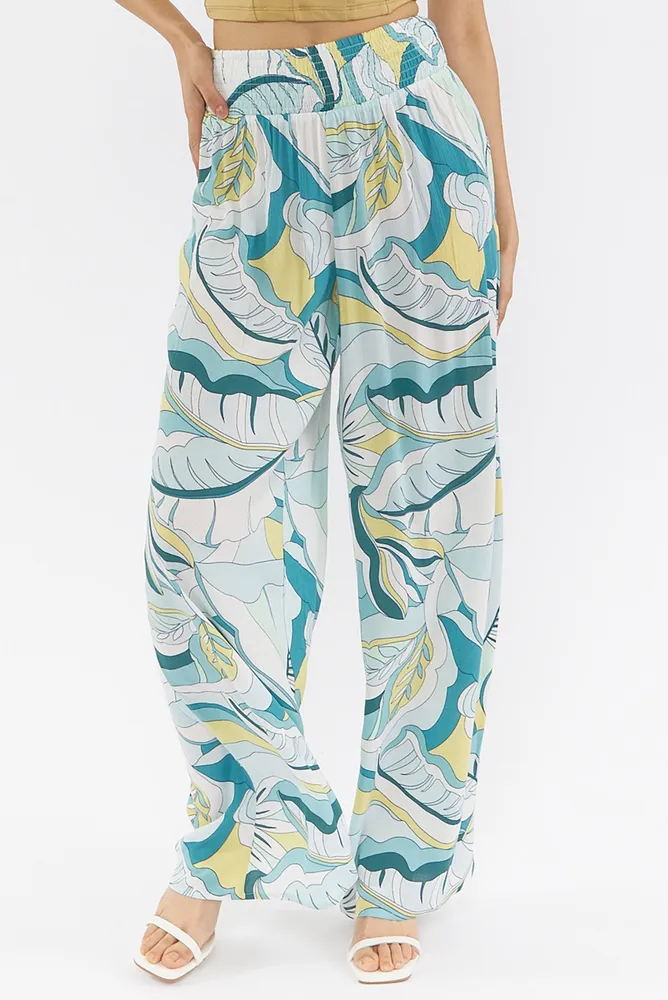 Print Linen Wide Leg Pant