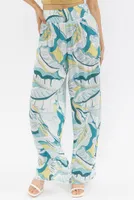 Print Linen Wide Leg Pant