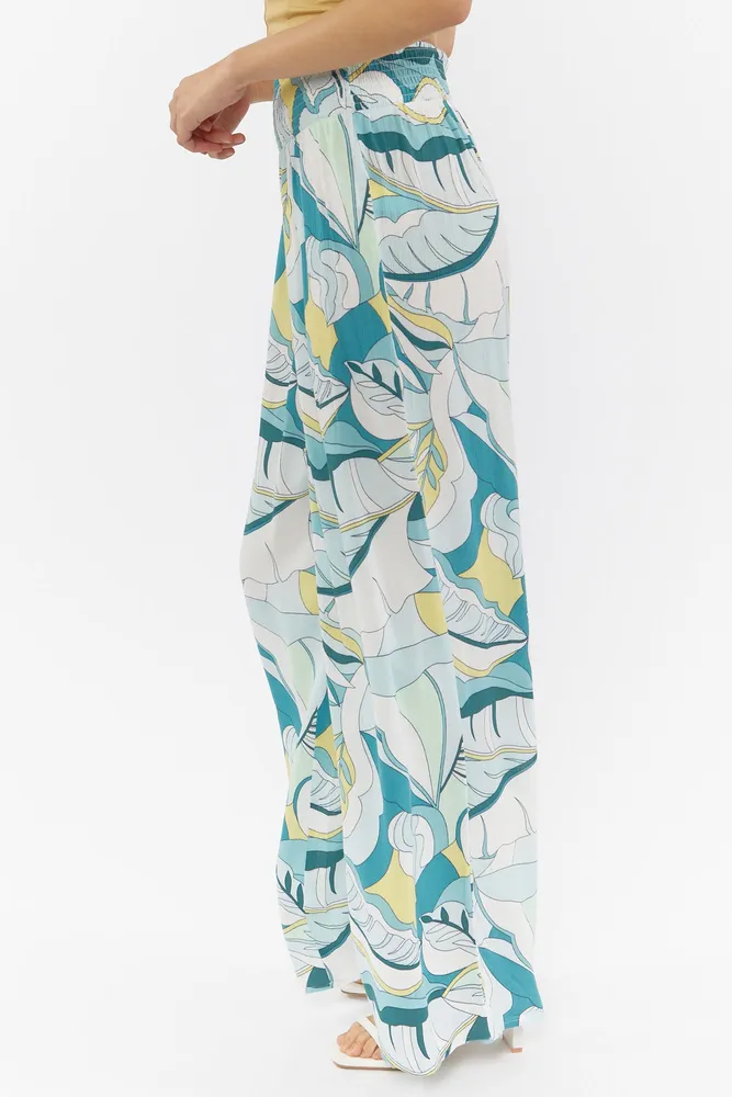 Print Linen Wide Leg Pant